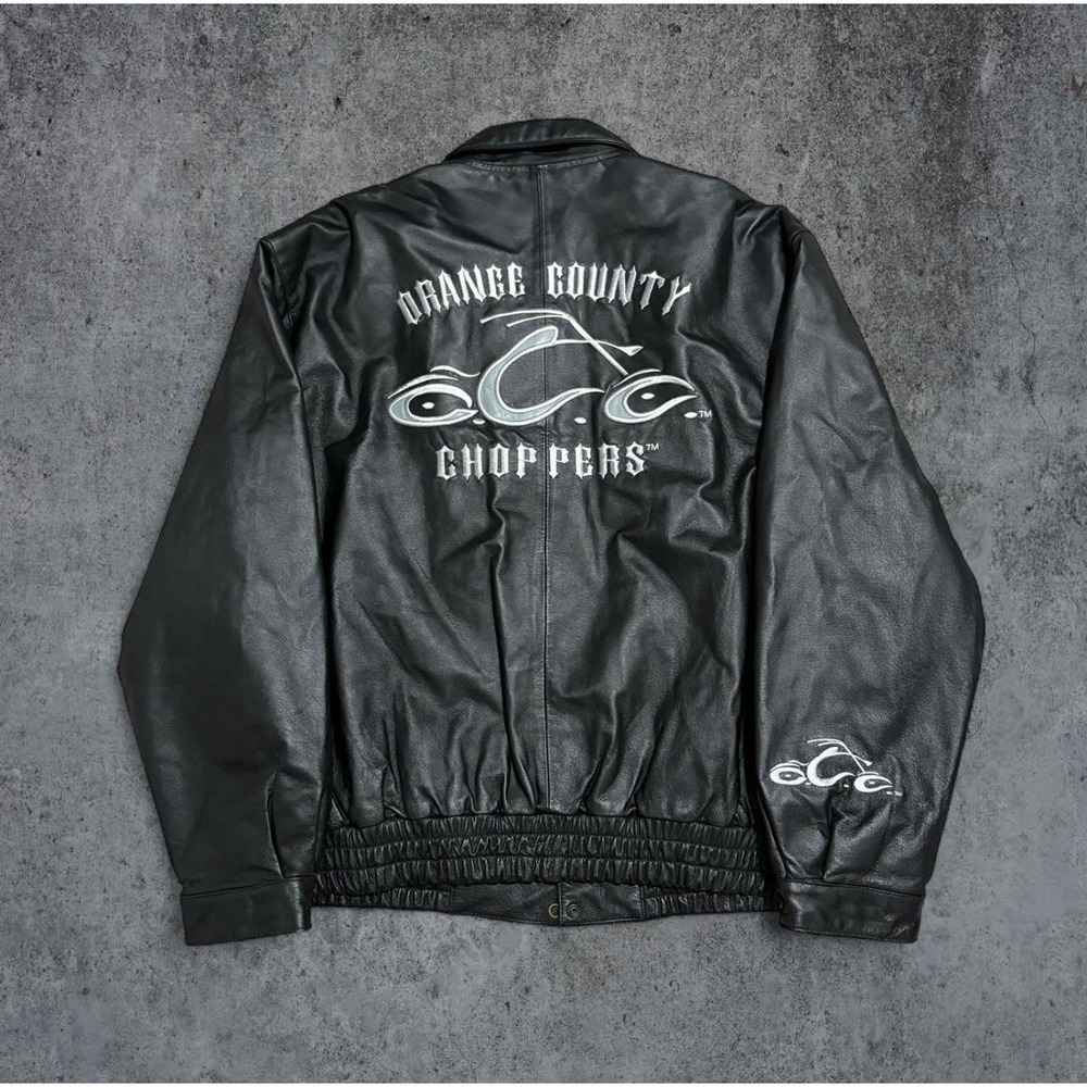 Vintage Orange County Choppers Mens 2XL Black Leather Motorcycle Jacket